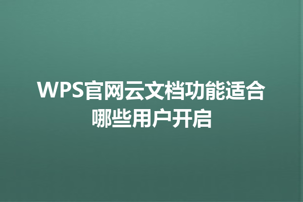 WPS官网云文档功能适合哪些用户开启 三